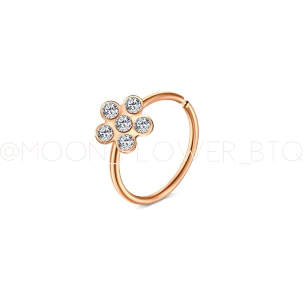Tiny Rose Gold Cz Flower Hoop Nose Ring 15$